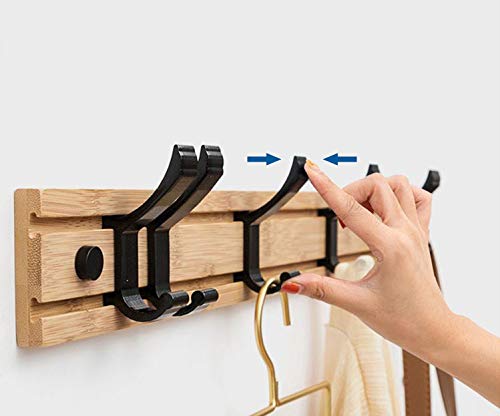 QUVIO Garderobe Bambusholz - Garderobe zur Wandmontage mit 5 verschiebbaren Aufhängepunkten - Beige und Schwarz von QUVIO