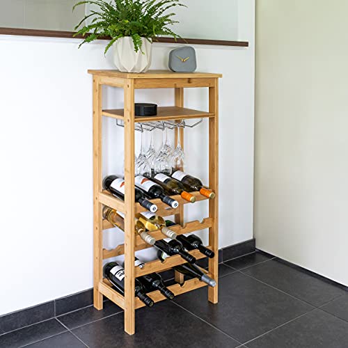 QUVIO Weinregal stehend - Weinregal Holz - Weinregale - Weinschrank - Für 16 Flaschen + Gläser Hängeregal von QUVIO