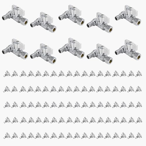 1/2 Zoll PEX Crimp-T-Absperrventil – 1/4-Drehung Wasserabsperrung mit Kompressionsauslass, Chrommessing for Warm-/Kaltwasseranwendungen(100pack PEX Crimp) von QUVUOAIHK