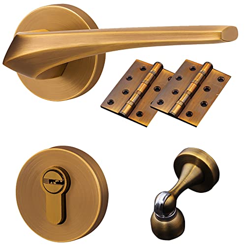 QUVUOAIHK Innentürknauf-Set mit Schloss und Schlüssel – Klassischer Wellentürhebel for Schlafzimmer- und Eingangstüren(ModelB) von QUVUOAIHK