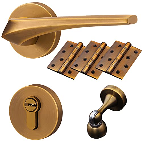 QUVUOAIHK Innentürknauf-Set mit Schloss und Schlüssel – Klassischer Wellentürhebel for Schlafzimmer- und Eingangstüren(ModelC) von QUVUOAIHK