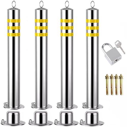 Verkehrspoller aus Edelstahl, 61–111,8 cm hoch – Reflektierende Einfahrtsbarriere mit abschließbarem Sockel for Parkplätze und Gehwege(4 pack/35inch) von QUVUOAIHK