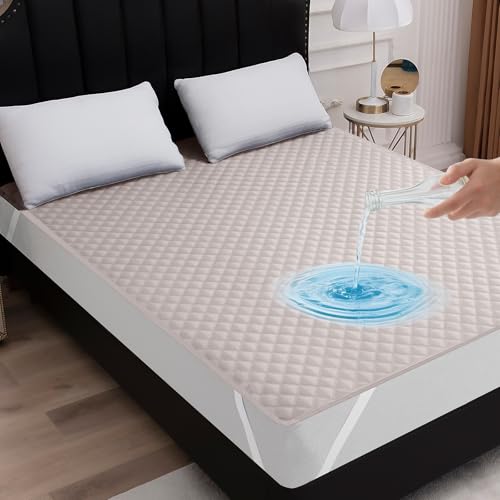 QUWOU Matratzenschoner wasserdicht mit 4 elastischen Ecken, wasserdichte Matratzenauflage, Gesteppten Oberfläche, Matratzenschutz, Atmungsaktiv, 140x200, Grau von QUWOU