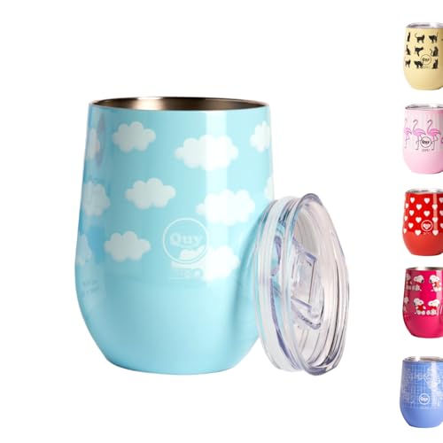 Thermobecher aus Edelstahl mit Thermodeckel – 300 ml – italienisches Design Cup Thermo Sky (doppelwandig) hält 6 Stunden warm und 12 Stunden kalt | Ideal für Kräutertee, Tee, Milch von QUY CUP