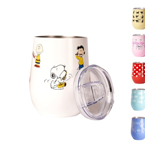Thermobecher aus Edelstahl mit Thermodeckel – 300 ml – italienisches Design Cup Thermo Snoopy (doppelwandig) hält 6 Stunden warm und 12 Stunden kalt | Ideal für Kräutertee, Tee, Milch von QUY CUP