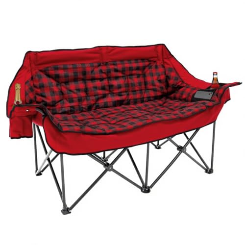 QUYUAN Doppelter Campingstuhl für Erwachsene, robuster Klappstuhl für 227 kg, bequeme Rasenstühle mit vollständig gepolsterten, Campingstühlen für Outdoor-Sport, Angeln, Konzerte, Strand (rot) von QUYUAN