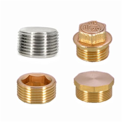 Kupfer 1/8 "1/4" 3/8 "1/2" 3/4 "Außengewinde Messing Rohr Hex Kopf End Kappe Stecker Fitting Koppler Stecker Adapter(Male Plug with cap,5PCS_1L2 BSP) von QVCTADPC