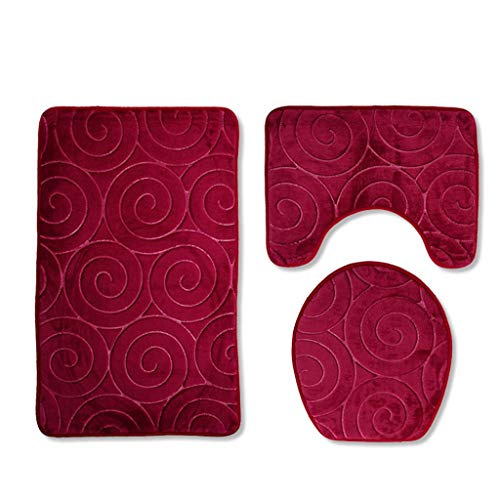 QVIVI 3-teiliges Badematten Set, rutschfest Superweiches 3D Badteppich Set Aus Polyester, Einschließlich Badvorleger, U-förmige Rug Und WC-Abdeckung Red von QVIVI