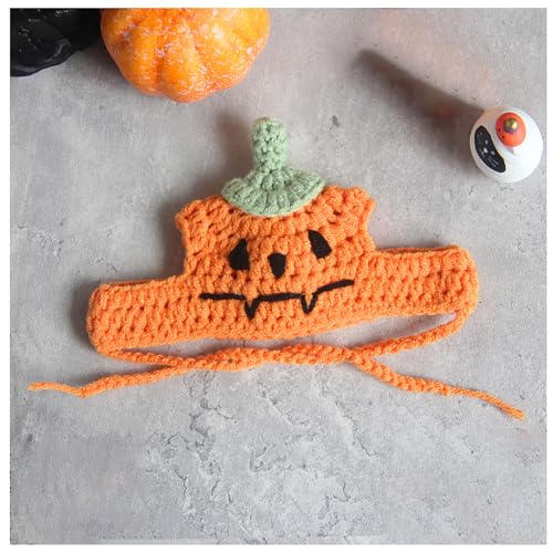 Halloween-Haustierhalsband, Handgewebter Halloween-HaustierkostüM-KüRbishut, Geeignet FüR Katzen Und Kleine Festliches Ankleiden (L,Dark Green) von QVK