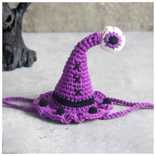 Halloween-Haustierhalsband, Handgewebter Halloween-HaustierkostüM-KüRbishut, Geeignet FüR Katzen Und Kleine Festliches Ankleiden (L,Dark Purple) von QVK