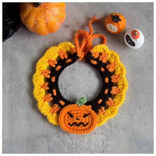 Halloween-Haustierhalsband, Handgewebter Halloween-HaustierkostüM-KüRbishut, Geeignet FüR Katzen Und Kleine Festliches Ankleiden (L,Dark Yellow) von QVK