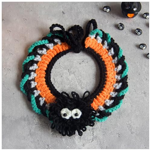 Halloween-Haustierhalsband, Handgewebter Halloween-HaustierkostüM-KüRbishut, Geeignet FüR Katzen Und Kleine Festliches Ankleiden (L,Gray) von QVK
