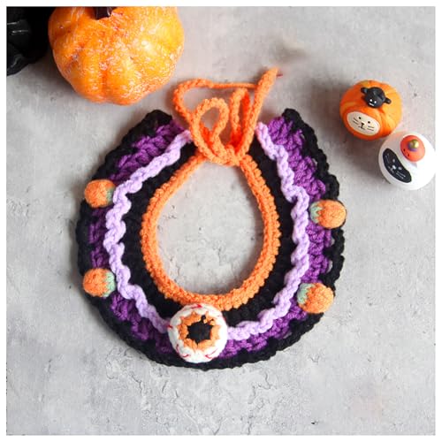 Halloween-Haustierhalsband, Handgewebter Halloween-HaustierkostüM-KüRbishut, Geeignet FüR Katzen Und Kleine Festliches Ankleiden (L,Red) von QVK