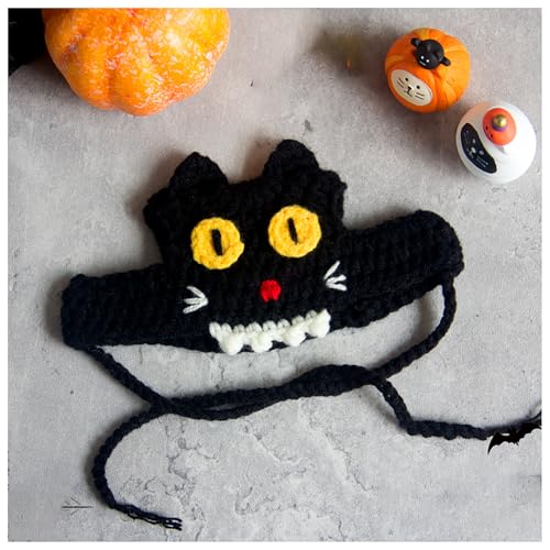 Halloween-Haustierhalsband, Handgewebter Halloween-HaustierkostüM-KüRbishut, Geeignet FüR Katzen Und Kleine Festliches Ankleiden (L,Yellow-Green) von QVK