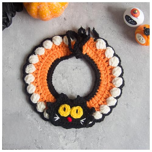 Halloween-Haustierhalsband, Handgewebter Halloween-HaustierkostüM-KüRbishut, Geeignet FüR Katzen Und Kleine Festliches Ankleiden (M,Black) von QVK