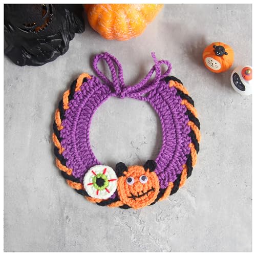 Halloween-Haustierhalsband, Handgewebter Halloween-HaustierkostüM-KüRbishut, Geeignet FüR Katzen Und Kleine Festliches Ankleiden (M,Light Green) von QVK