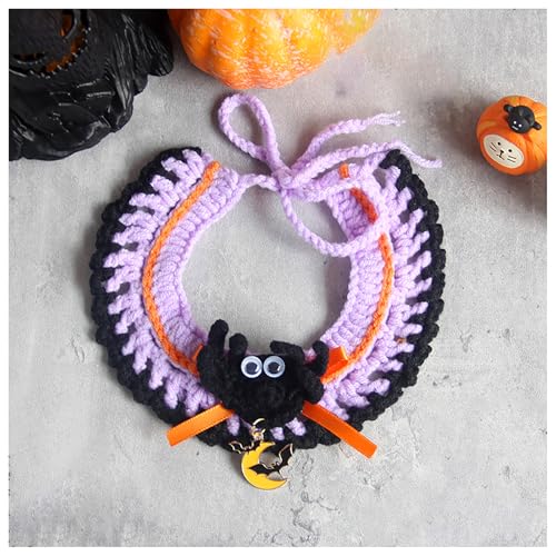 Halloween-Haustierhalsband, Handgewebter Halloween-HaustierkostüM-KüRbishut, Geeignet FüR Katzen Und Kleine Festliches Ankleiden (M,Light Purple) von QVK