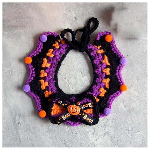 Halloween-Haustierhalsband, Handgewebter Halloween-HaustierkostüM-KüRbishut, Geeignet FüR Katzen Und Kleine Festliches Ankleiden (M,Orange) von QVK
