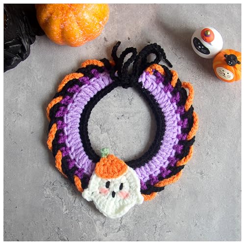 Halloween-Haustierhalsband, Handgewebter Halloween-HaustierkostüM-KüRbishut, Geeignet FüR Katzen Und Kleine Festliches Ankleiden (M,Purple) von QVK