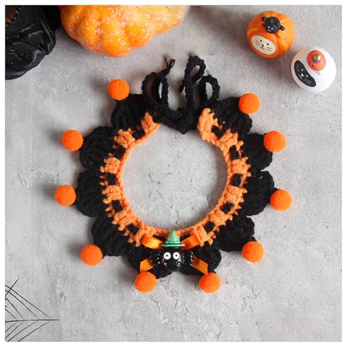 Halloween-Haustierhalsband, Handgewebter Halloween-HaustierkostüM-KüRbishut, Geeignet FüR Katzen Und Kleine Festliches Ankleiden (M,Yellow) von QVK