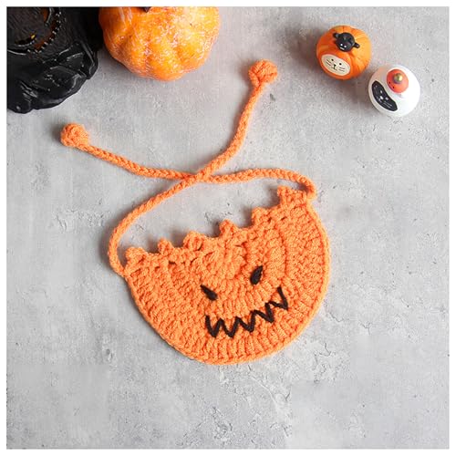 Halloween-Haustierhalsband, Handgewebter Halloween-HaustierkostüM-KüRbishut, Geeignet FüR Katzen Und Kleine Festliches Ankleiden (S,Black Yellow) von QVK