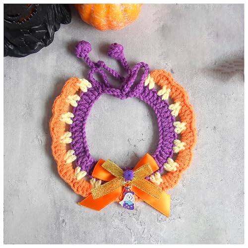 Halloween-Haustierhalsband, Handgewebter Halloween-HaustierkostüM-KüRbishut, Geeignet FüR Katzen Und Kleine Festliches Ankleiden (S,Gold) von QVK