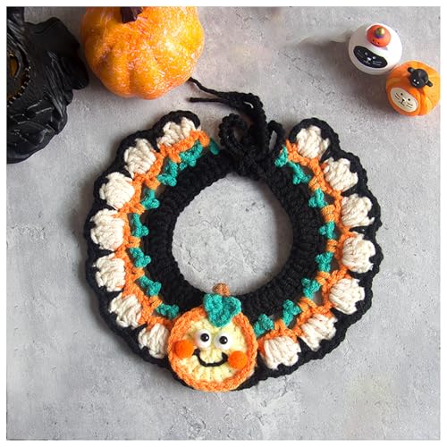 Halloween-Haustierhalsband, Handgewebter Halloween-HaustierkostüM-KüRbishut, Geeignet FüR Katzen Und Kleine Festliches Ankleiden (S,Green) von QVK