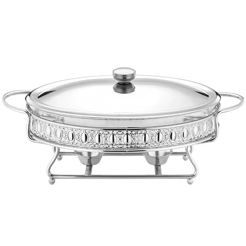 Hot Pot Buffet-Set, wärmeisolierendes, thermostatisches Ofengeschirr mit Edelstahldeckel und -gestell, geeignet für Aufläufe und Lasagne, mikrowellen-, spülmaschinen-, gefrier- oder ofenfest (3 l von QVK