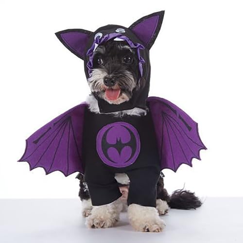 Lustige Halloween-Haustier-Fledermauskostüme, Hunde- und Katzenparty-Rollenspiel-Requisiten, geeignet für Katzen und kleine und mittelgroße Hunde, Halloween-Party-Dekorationen (Purple,M) von QVK