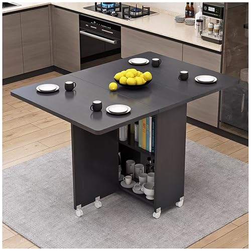 QVK Klappbarer Esstisch Mit Abnehmbaren RäDern Und 2-Stufigen Lagerregalen, Platzsparender Esstisch, Geeignet FüR Die KüChe Und Das Wohnzimmer Zu Hause-Black QVK Klappbarer Esstisch Mit Abnehmbaren RäDern Und 2-Stufigen Lagerregalen, Platzsparender Esstisch, Geeignet FüR Die KüChe Und Das Wohnzimmer Zu Hause-Black von QVK