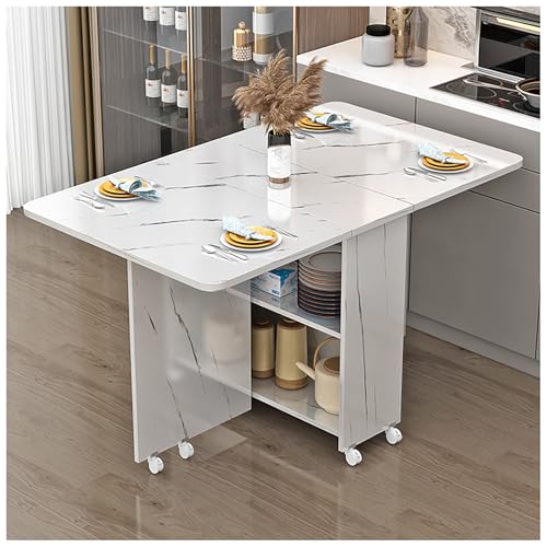 QVK Klappbarer Esstisch Mit Abnehmbaren RäDern Und 2-Stufigen Lagerregalen, Platzsparender Esstisch, Geeignet FüR Die KüChe Und Das Wohnzimmer Zu Hause-Patterned von QVK