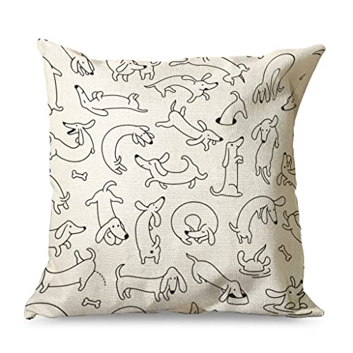 QVOOD Dackel Hund Tiere Kissenbezug Linen Kissenhülle Dekokissen Fall Kissenbezüge Sofakissenbezug Sitzkissenbezug für Sofa Couch Auto Schlafzimmer Zuhause Dekor White 45x45cm von QVOOD