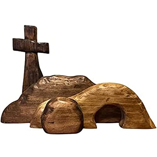 QWAMBVZE Die Szene und das Osterkreuz des leeren Grabes, die Dekoration der Szene des Ostergrabes im Holz, Die Dekoration der Osterwiedergeburt im Holz von QWAMBVZE