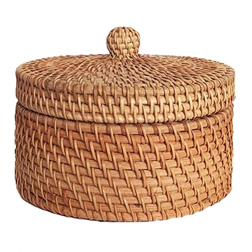 QWAMBVZE Handgewebte Rattan Box Zur Aufbewahrungen Box mit Deckel Weiden Tee Lebensmittel BehäLter Picknick Brot Kuchen Korb KüChen Organizer B von QWAMBVZE