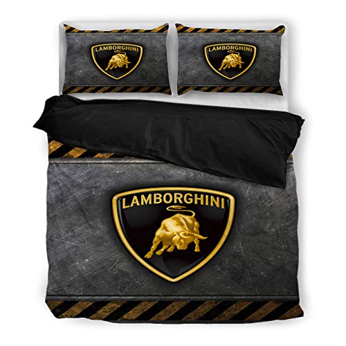 QWAS Lamborghini 100% Mikrofaser 3-teiliges Set. 3D-Digitaldruck. Super Weich Und Bequem. Geeignet Für Alle Jahreszeiten (A01,135X200cm+50x75cmx2) von QWAS