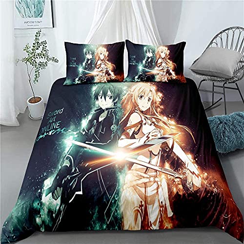 QWAS Sword Art Online Bettwäsche-Set, Sword Art Online Bettbezug-Set, Weich Und Bequem, Geeignet Für Otaku Und Anime-Fans (A01,140x210cm+50x75cmx2) von QWAS