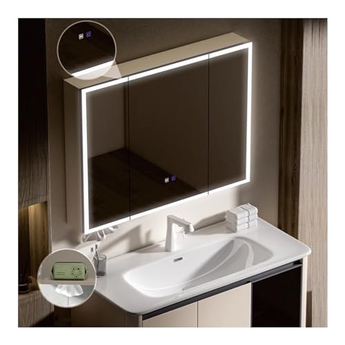 Spiegelschrank bad,Spiegelschrank,spiegelschrank mit beleuchtung,bad spiegelschrank mit beleuchtung,Defog, Stufenloses Dimmen,mit Touchschalter , Aluminium(Color:B,Size:W55*H68cm/W21.6*H26.7in) von QWEASDF