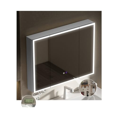 Spiegelschrank bad,Spiegelschrank,spiegelschrank mit beleuchtung,bad spiegelschrank mit beleuchtung,Defog, Stufenloses Dimmen,mit Touchschalter , Aluminium(Color:C,Size:W55*H68cm/W21.6*H26.7in) von QWEASDF