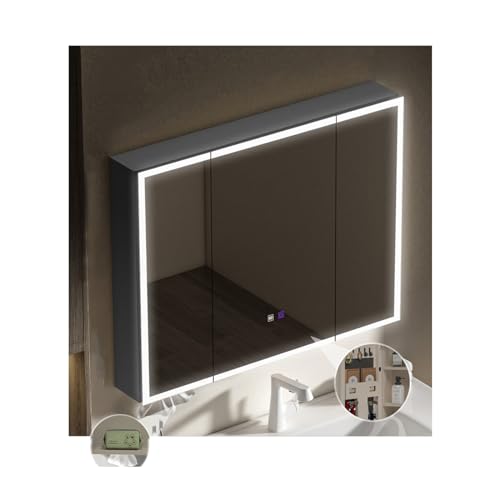 Spiegelschrank bad,Spiegelschrank,spiegelschrank mit beleuchtung,bad spiegelschrank mit beleuchtung,Defog, Stufenloses Dimmen,mit Touchschalter , Aluminium(Color:D,Size:W55*H68cm/W21.6*H26.7in) von QWEASDF