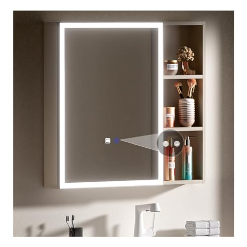 Spiegelschrank bad,Spiegelschrank,spiegelschrank mit beleuchtung,bad spiegelschrank mit beleuchtung,für Badezimmer, Dimmbar, Beschlagfrei, mit Verstellbare Ablage(Color:B,Size:W90*H68cm/W35.4*H26.7in) von QWEASDF