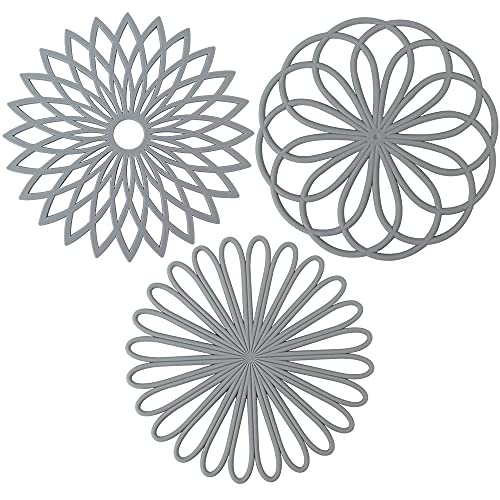 QWEF Silikon Multi Blume Topfuntersetzer, 3er-Set Silikon-Untersetzer Lsolierter Flexibel Robust rutschfeste Hot Pads und Untersetzer Cup(Grau) von QWEF