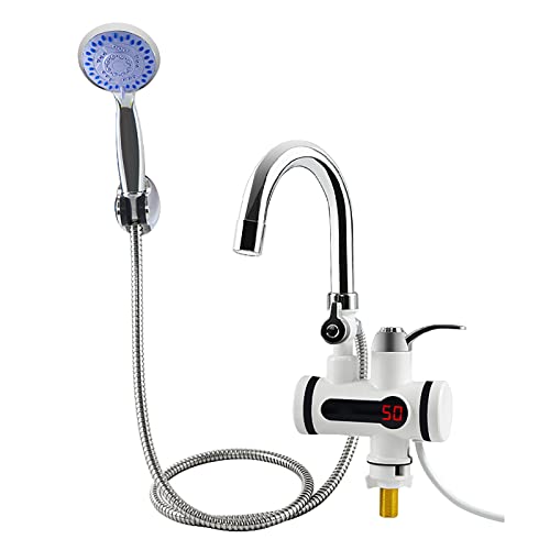 Elektrischer Durchlauferhitzer Wasserhahn für Dusche, 220V Durchlauferhitzer Sofortiger mit Digitaler LED Anzeige, Badarmatur Küchenarmatur mit Duschkopf, Für Zu Hause Küche Bad, 3000W (Under bend) von QWER