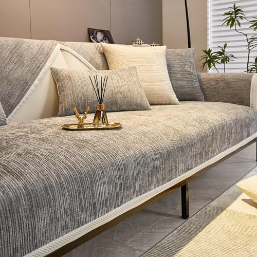 QWER Sofaschoner rutschfeste, Chenille Sofabezug, Sofadecken Für Sitzfläche, Für L Form/U Form/Ecksofa 3 2 1 4 Sitzer Sofahusse, Waschbare Sofabezug für Haustiere,A Light Gray,70 * 180cm von QWER