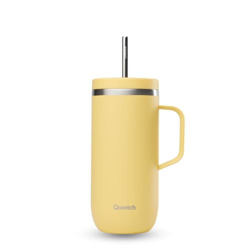 QWETCH - Cold Cup 600 ml mit Griff und Strohhalm – 24 Stunden kalt & 12 Stunden kalt – Zitrone – Thermosflasche aus Edelstahl, Thermo-Kaffeetasse QWETCH - Cold Cup 600 ml mit Griff und Strohhalm – 24 Stunden kalt & 12 Stunden kalt – Zitrone – Thermosflasche aus Edelstahl, Thermo-Kaffeetasse von QWETCH
