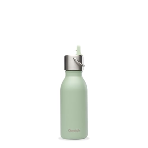 QWETCH - Edelstahl Trinkflasche Kinder 350ml - Kids Grün Pipette Deckel - Isolierflasche - Hält Getränke 24h kalt & 12h warm - Auslaufsicher & BPA-frei - Perfekt für Schule, Sport & unterwegs von QWETCH
