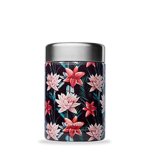 QWETCH - Isotherme Lunchbox - Tropical Schwarz 650 ml - Lebensmitteldose aus Edelstahl - 5h Warm & 7h Kalt - BPA-frei, Wasserdicht- Lunchbox für Büro, Picknick, Wandern von QWETCH