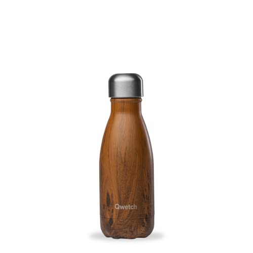 Qwetch - Trinkflasche Originals Edelstahl Isolierflasche 260ml Holz - Thermosflasche 24h Kalt & 12h Heiß - Auslaufsicher, BPA-frei, Wiederverwendbar - Perfekt für Sport, Reisen, Büro & Wandern von QWETCH