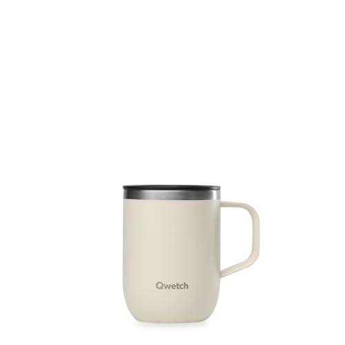 QWETCH - Thermobecher 350ml Edelstahl mit Henkel Sand – Isolierbecher für Kaffee & Tee – 6h Heiß, 12h Kalt – Auslaufsicherer Deckel, Wiederverwendbar, Kompatibel mit Teefilter von QWETCH