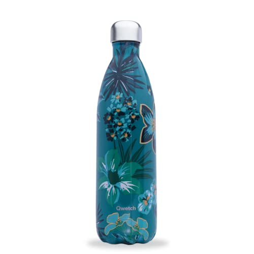 QWETCH - Isothermische Originals Flasche - Borneo Blau 1L - Nomadische Edelstahlflasche - 24h Kalt und 12h Warm - Wasserdicht, BPA-frei & wiederverwendbar von QWETCH