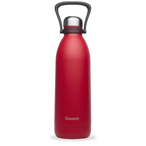 QWETCH - Isothermische Flasche - Titan Matt Rot 1,5L - 48h kalt & 16h heiß - BPA frei, wasserdicht - Edelstahlflasche mit Tragegriff von QWETCH